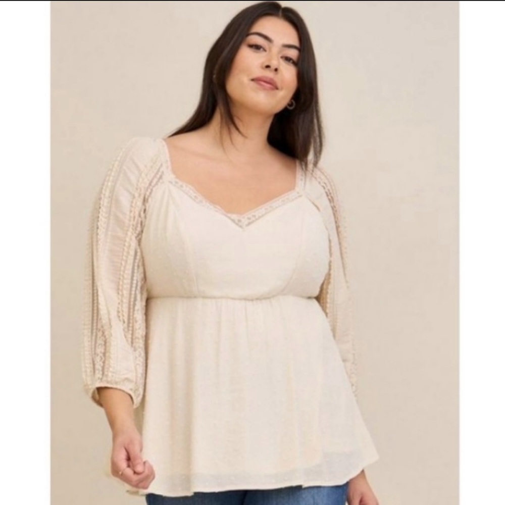 TORRID Peplum Clip Dot Smocked Back Blouse